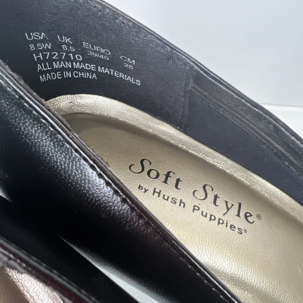 Soft Style Hush Puppies Black Pumps Womens 8.5W Wide Comfort Career Dress Heels